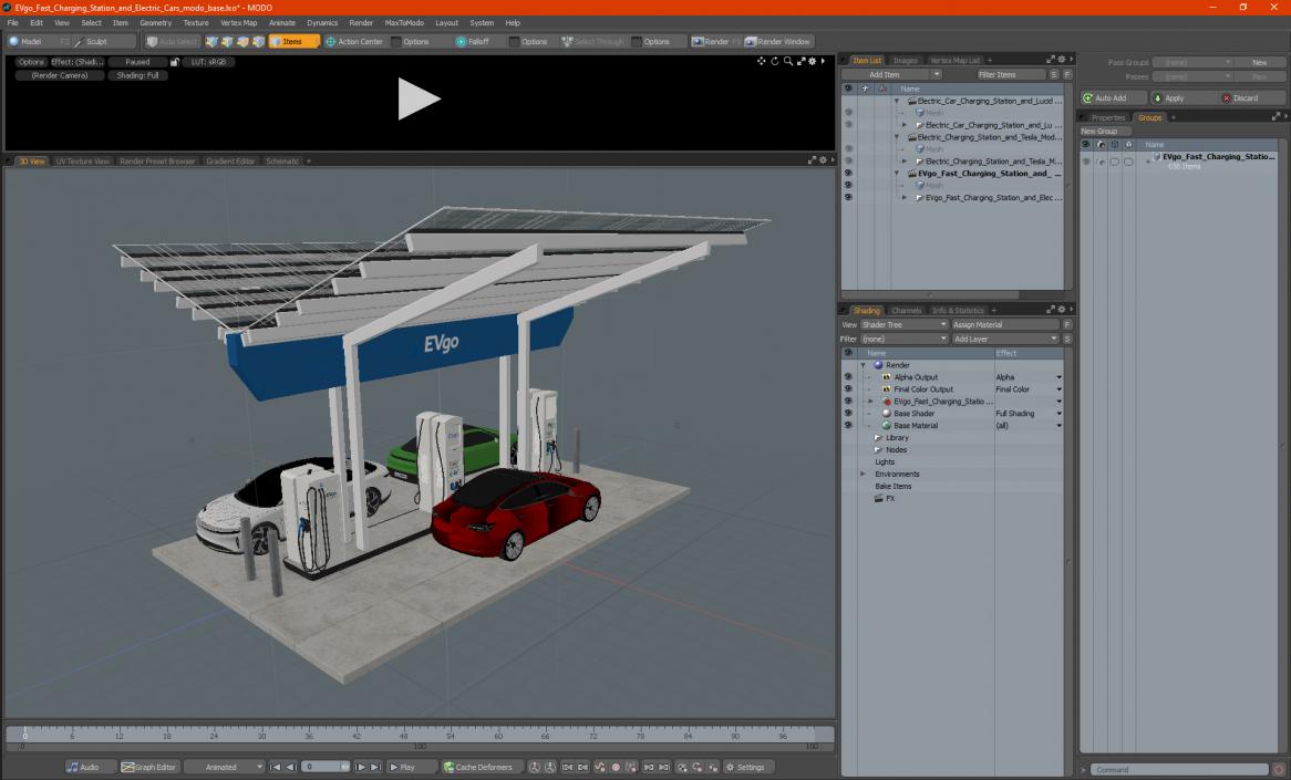 EVgo Fast Charging Station and Electric Cars 3D model