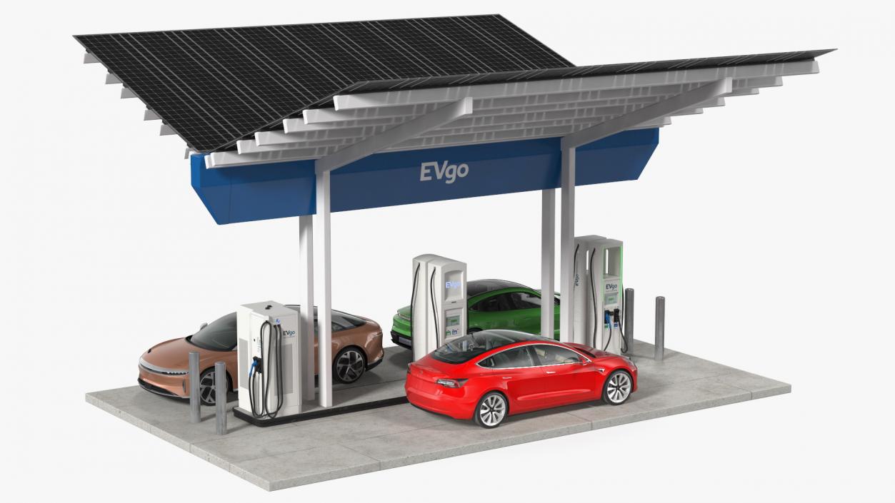 EVgo Fast Charging Station and Electric Cars 3D model