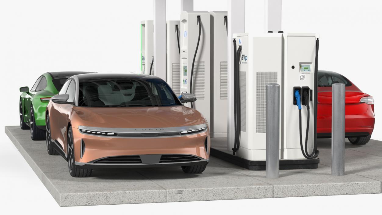 EVgo Fast Charging Station and Electric Cars 3D model