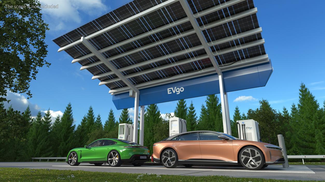 EVgo Fast Charging Station and Electric Cars 3D model