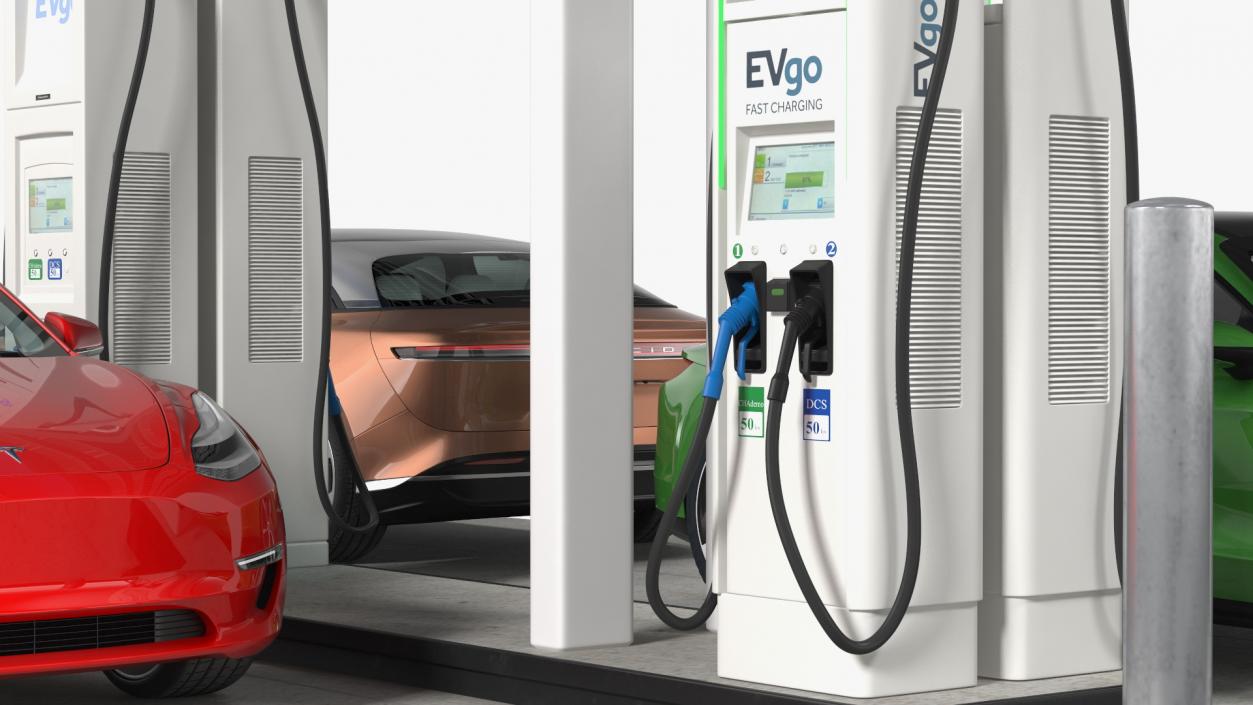 EVgo Fast Charging Station and Electric Cars 3D model