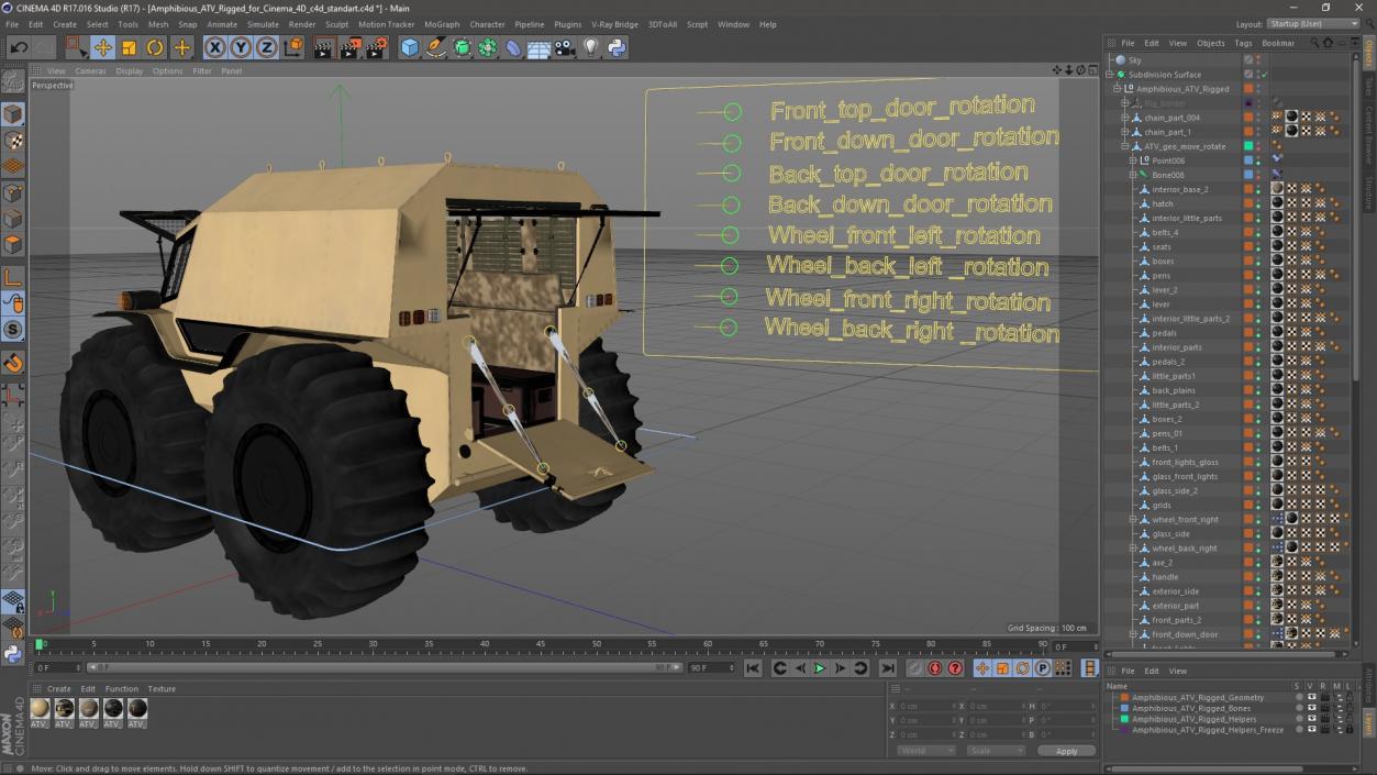 3D model Amphibious ATV Rigged for Cinema 4D