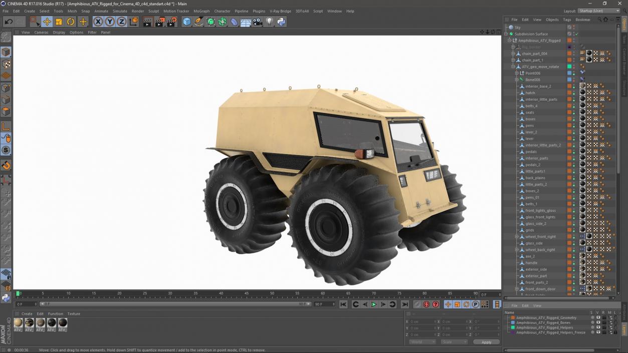 3D model Amphibious ATV Rigged for Cinema 4D