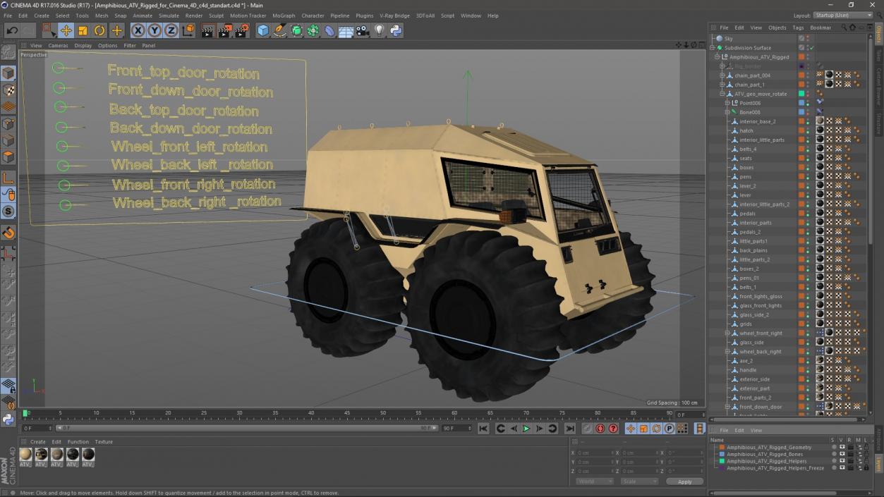 3D model Amphibious ATV Rigged for Cinema 4D