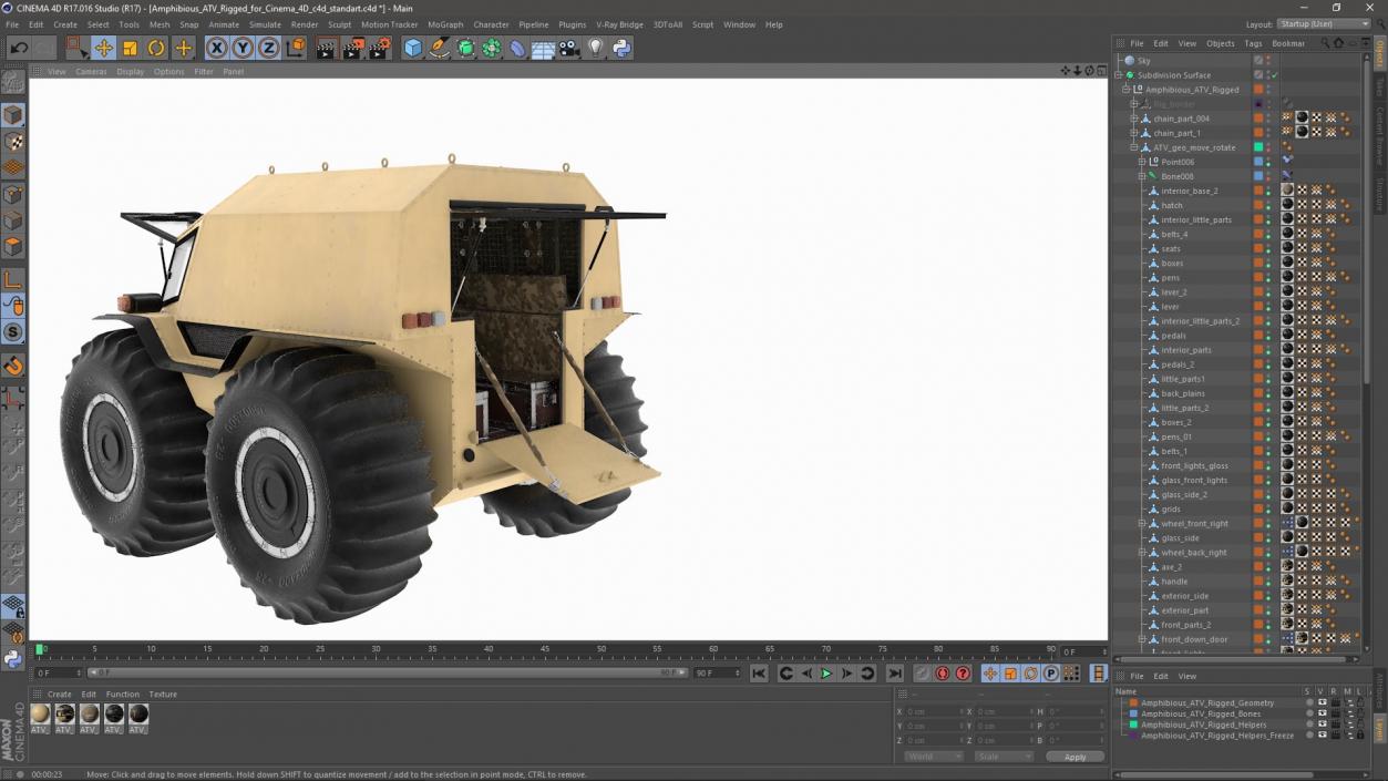 3D model Amphibious ATV Rigged for Cinema 4D