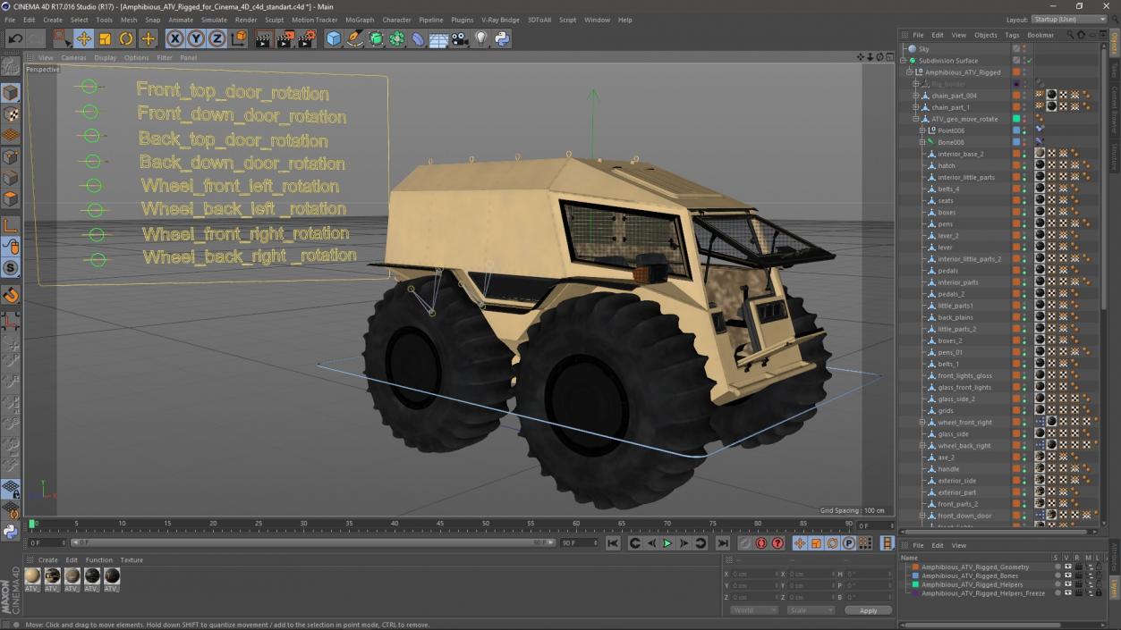 3D model Amphibious ATV Rigged for Cinema 4D