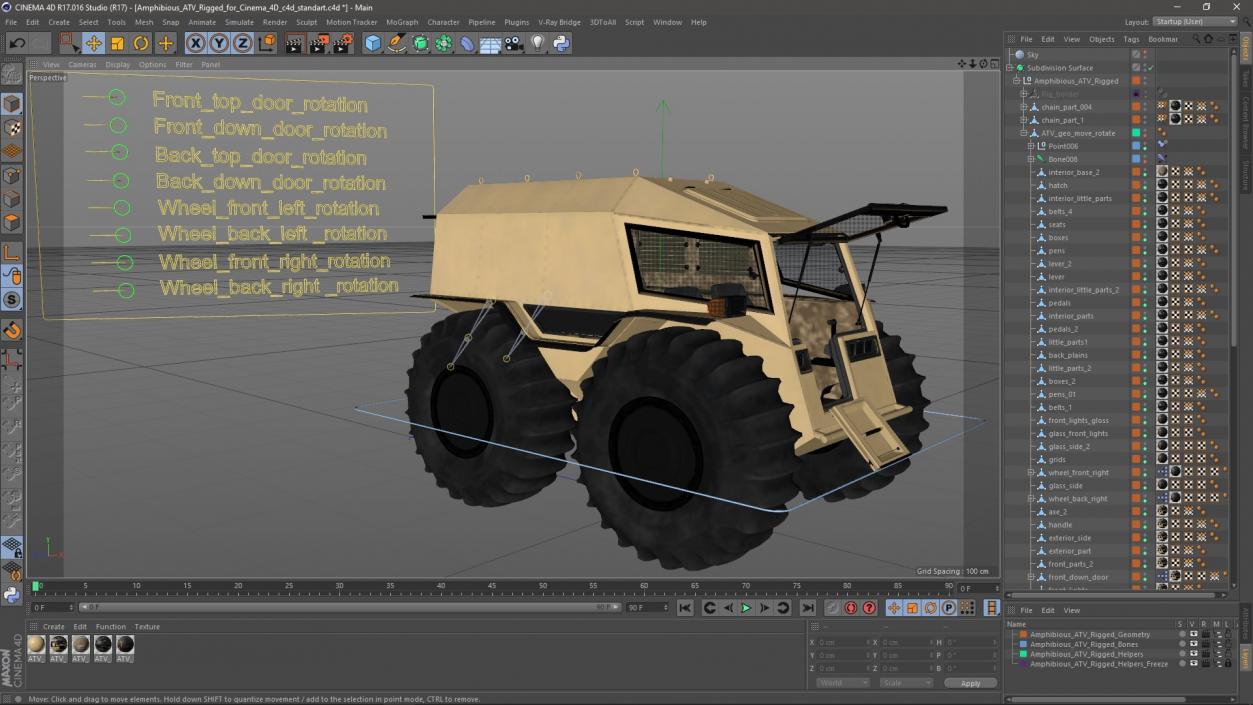 3D model Amphibious ATV Rigged for Cinema 4D