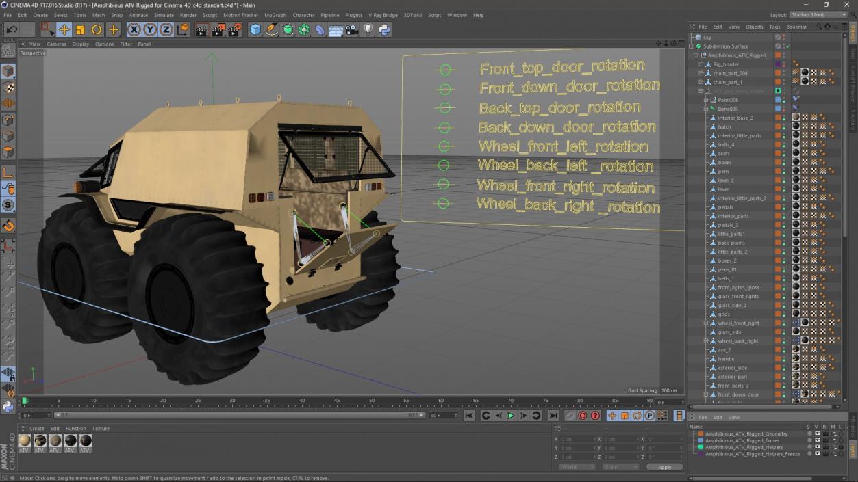 3D model Amphibious ATV Rigged for Cinema 4D