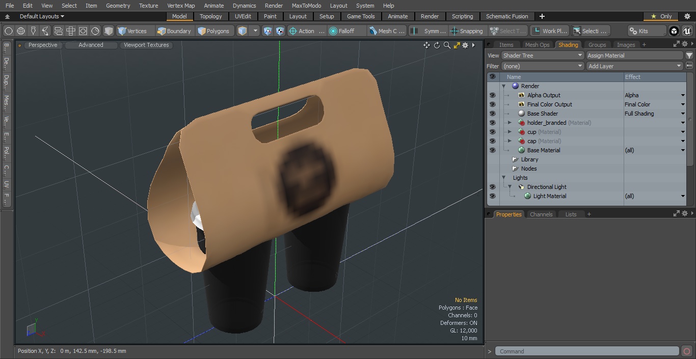 Two Coffee Cups in Kraft Paper Cup Carrier 3D