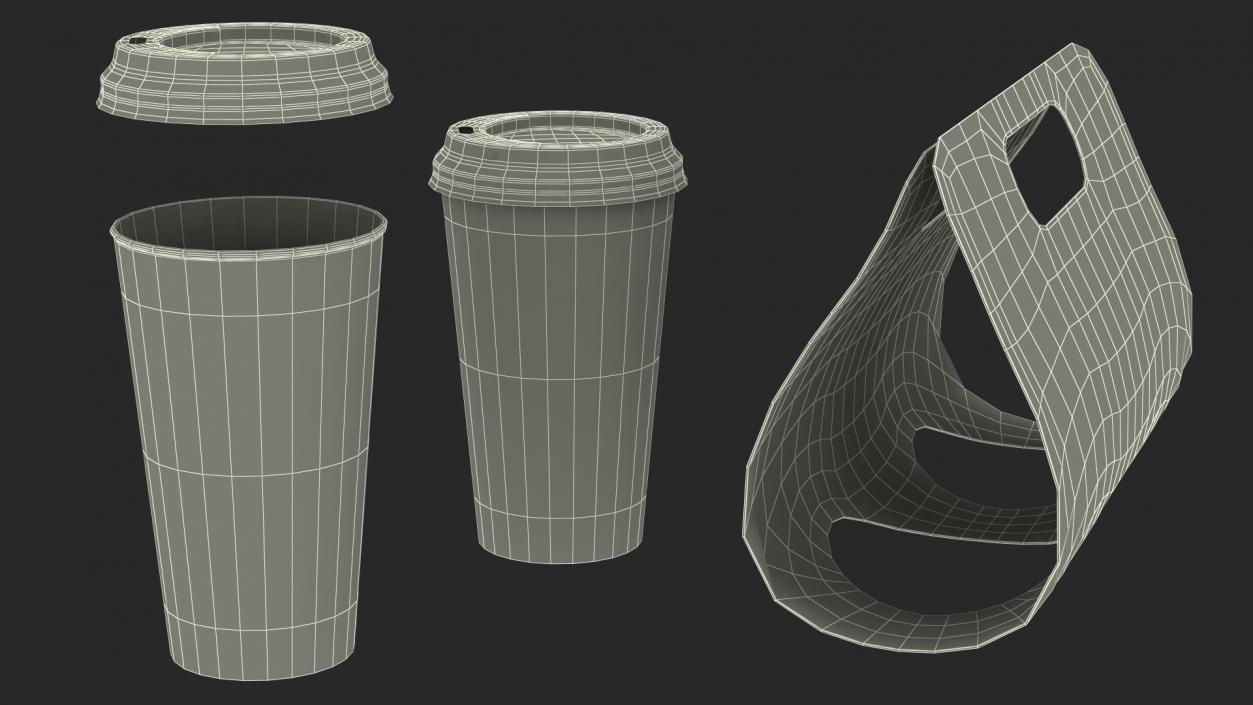 Two Coffee Cups in Kraft Paper Cup Carrier 3D