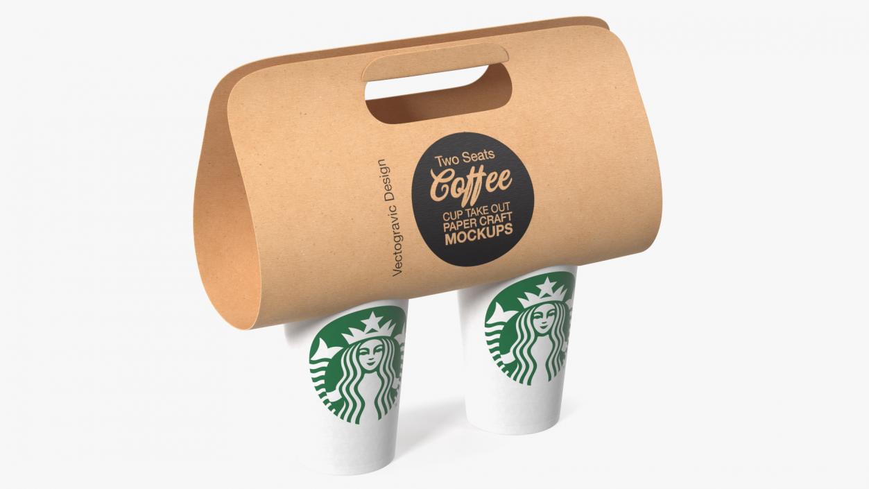 Two Coffee Cups in Kraft Paper Cup Carrier 3D