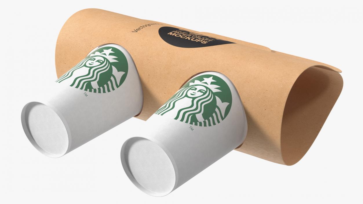 Two Coffee Cups in Kraft Paper Cup Carrier 3D