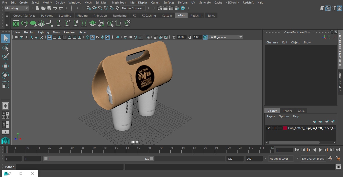 Two Coffee Cups in Kraft Paper Cup Carrier 3D