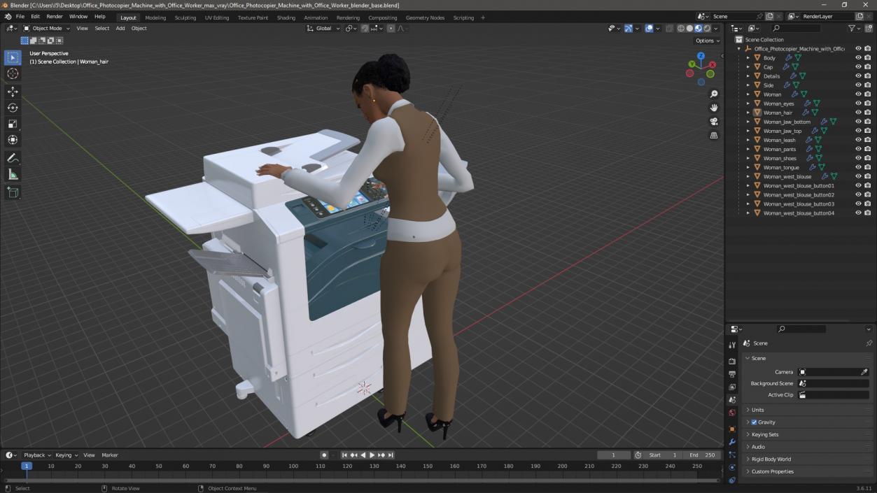 3D model Office Photocopier Machine with Office Worker