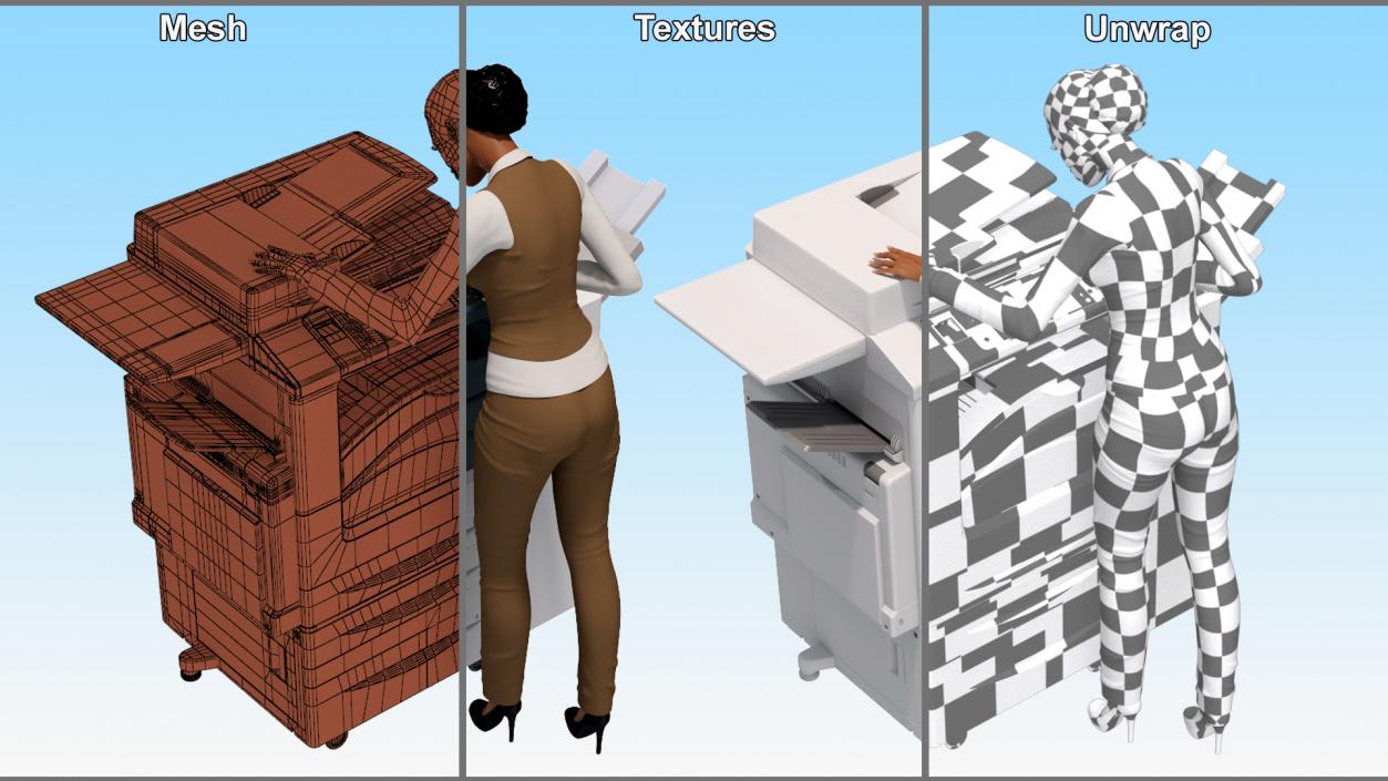 3D model Office Photocopier Machine with Office Worker