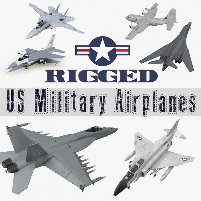 Rigged US Military Airplanes Collection 3D model