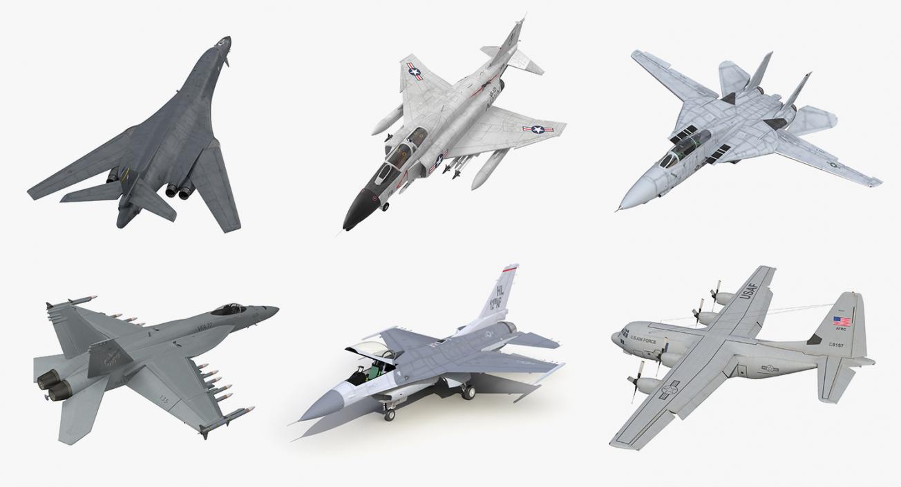 Rigged US Military Airplanes Collection 3D model