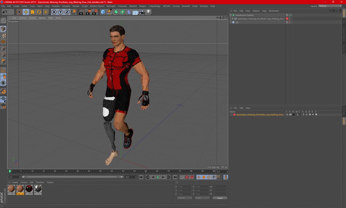 3D model Sportsman Wearing Prosthetic Leg Walking Pose