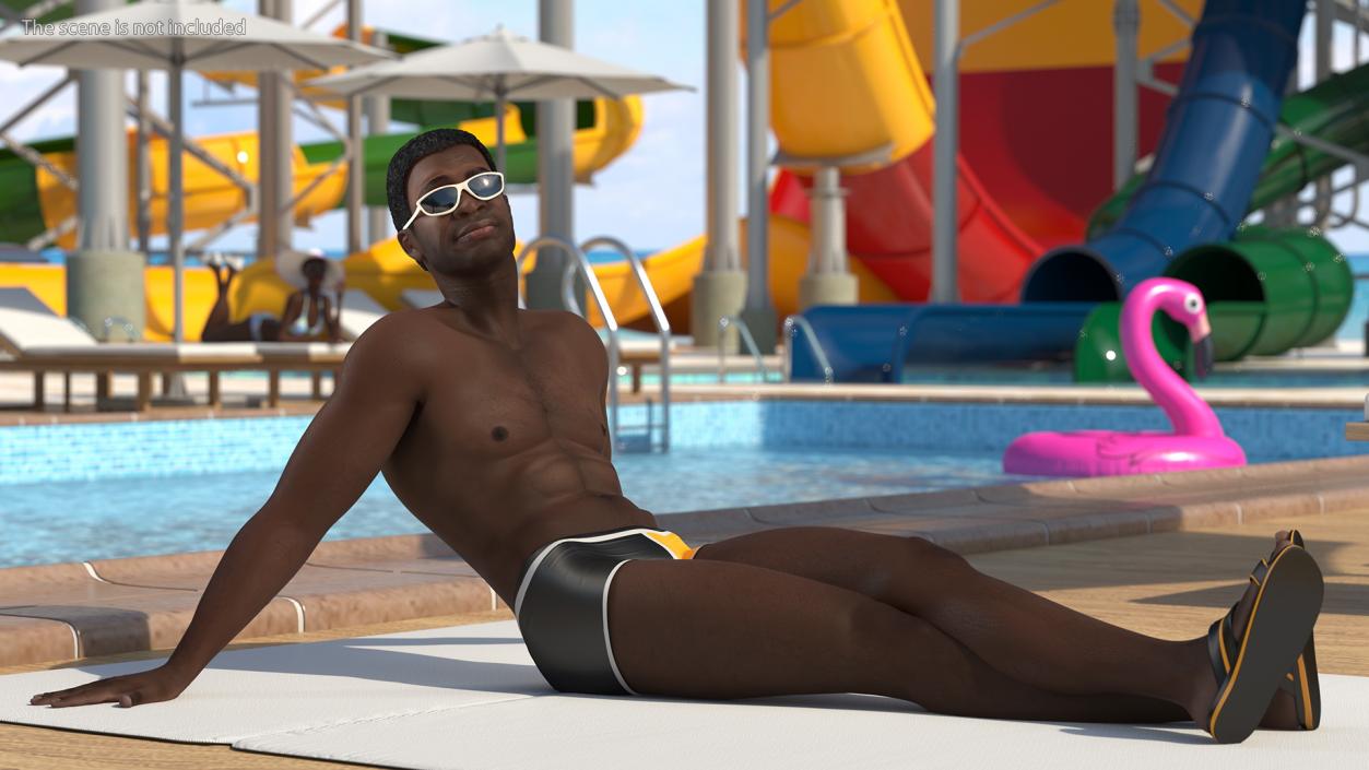 3D Afro American Man in Swimwear Rigged