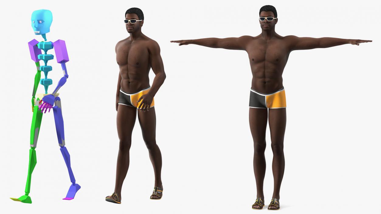 3D Afro American Man in Swimwear Rigged