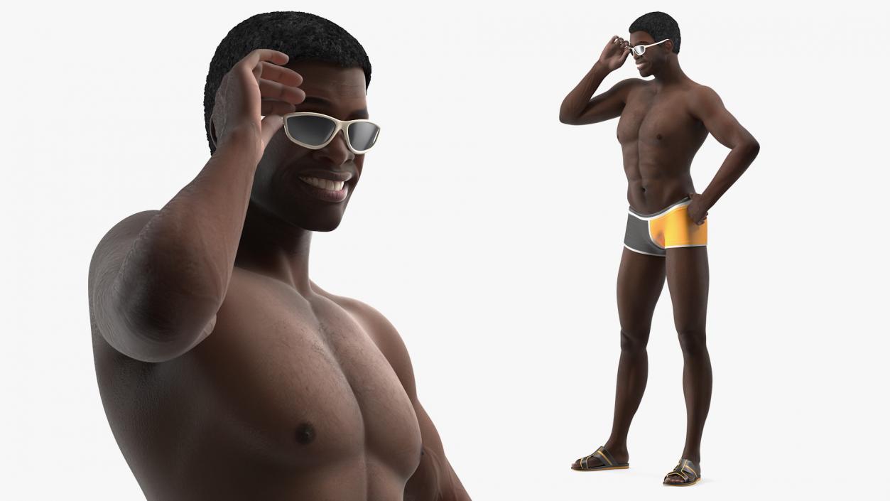 3D Afro American Man in Swimwear Rigged