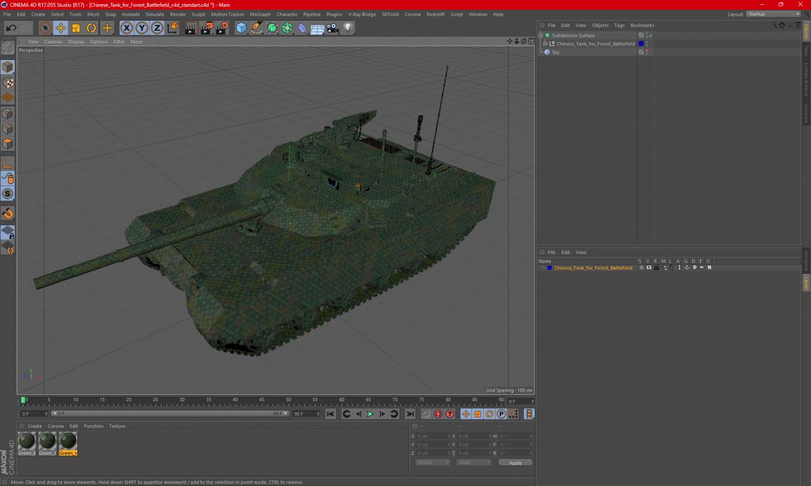 3D model Chinese Tank for Forest Battlefield