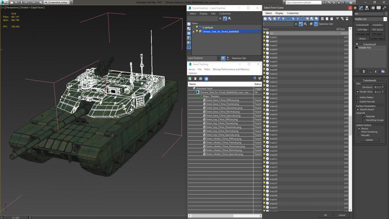 3D model Chinese Tank for Forest Battlefield