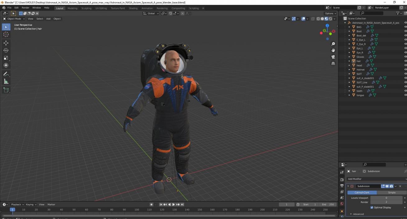 3D model Astronaut in NASA Axiom Spacesuit A pose