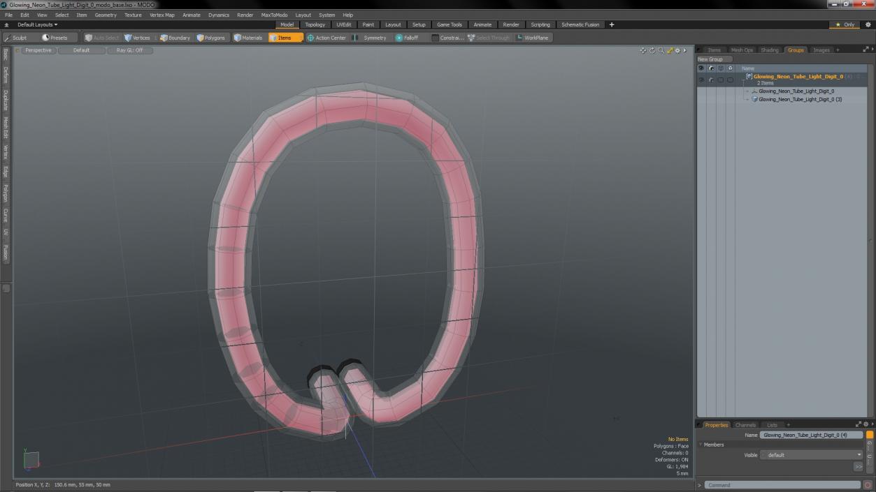 3D Glowing Neon Tube Light Digit 0