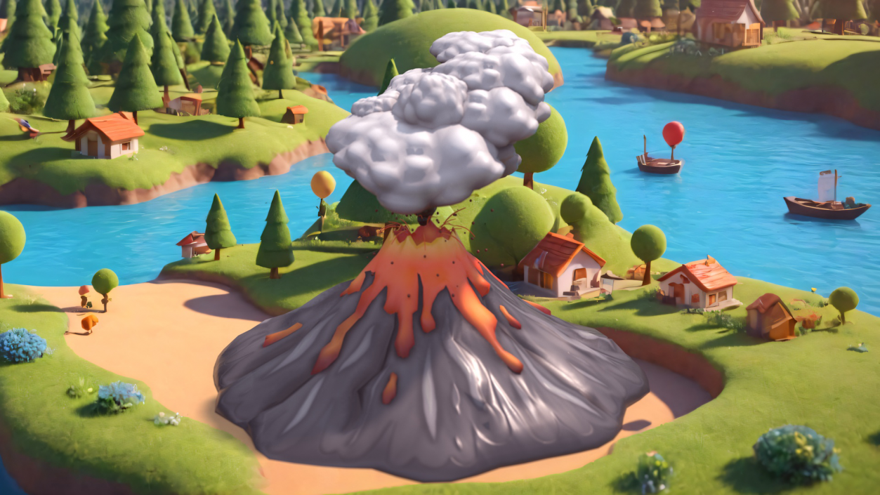 Stylized Erupting Volcano Gray 2 3D