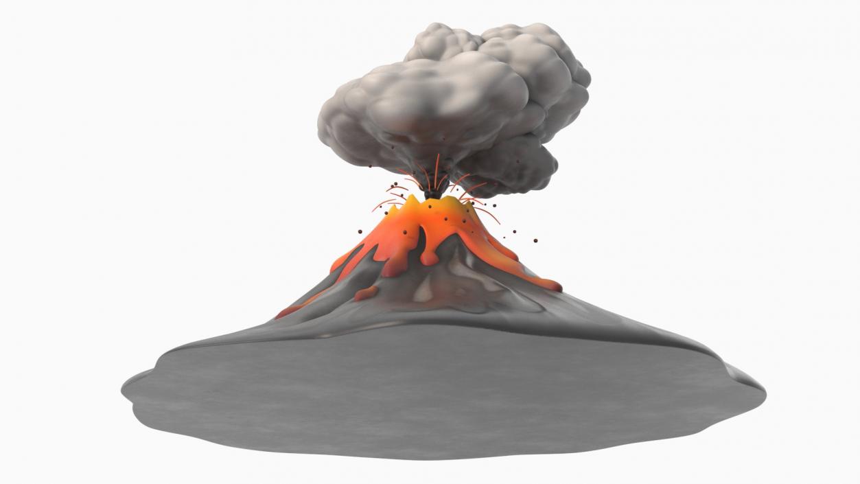 Stylized Erupting Volcano Gray 2 3D