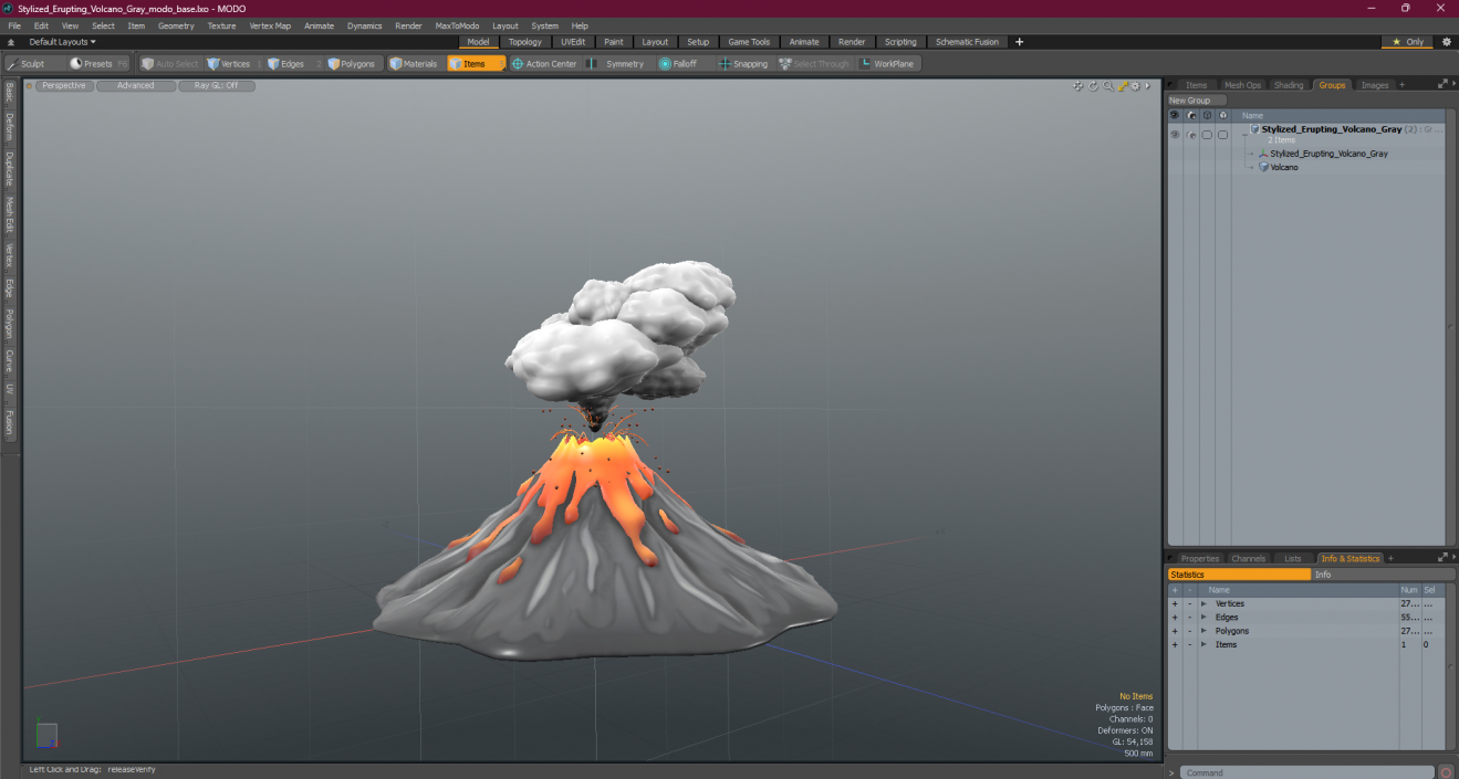 Stylized Erupting Volcano Gray 2 3D