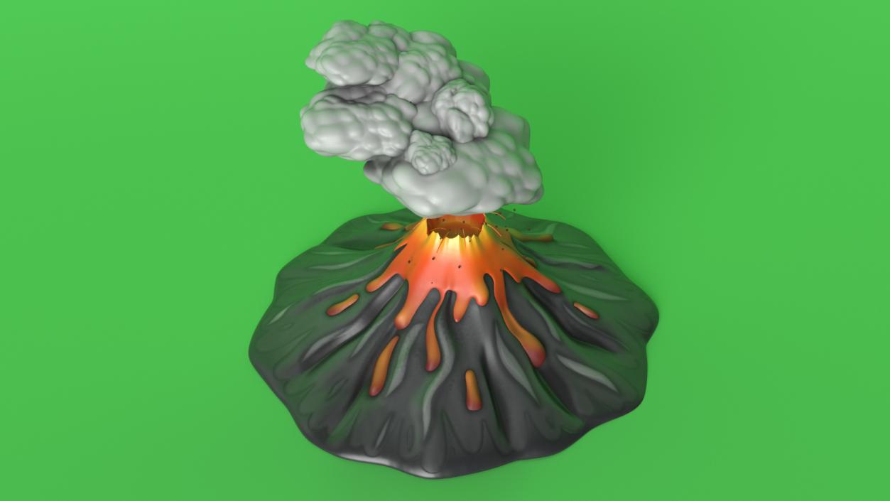 Stylized Erupting Volcano Gray 2 3D