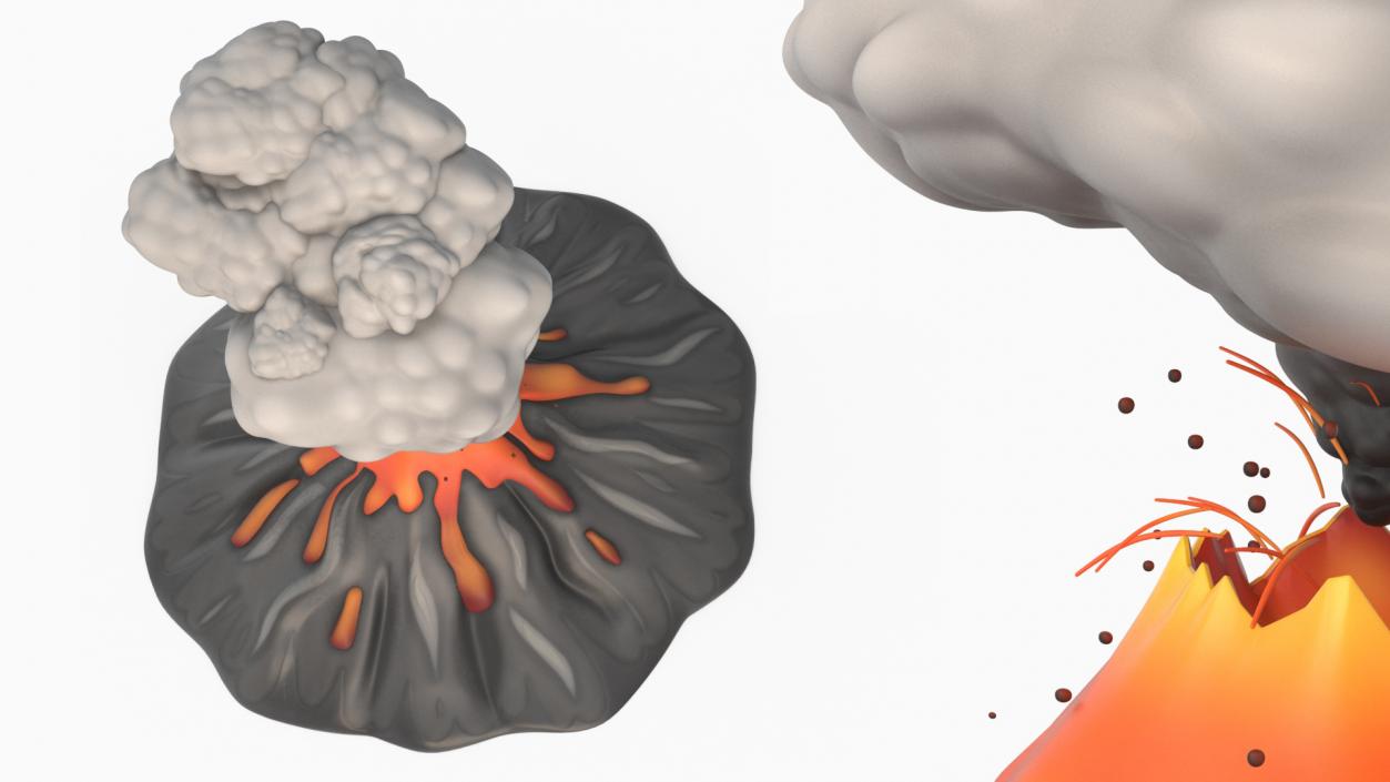 Stylized Erupting Volcano Gray 2 3D