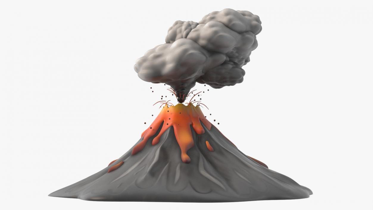 Stylized Erupting Volcano Gray 2 3D