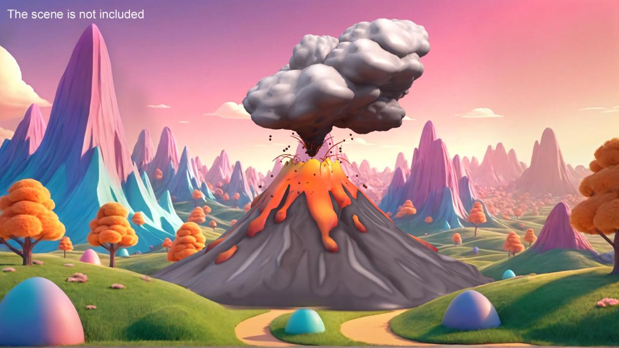 Stylized Erupting Volcano Gray 2 3D