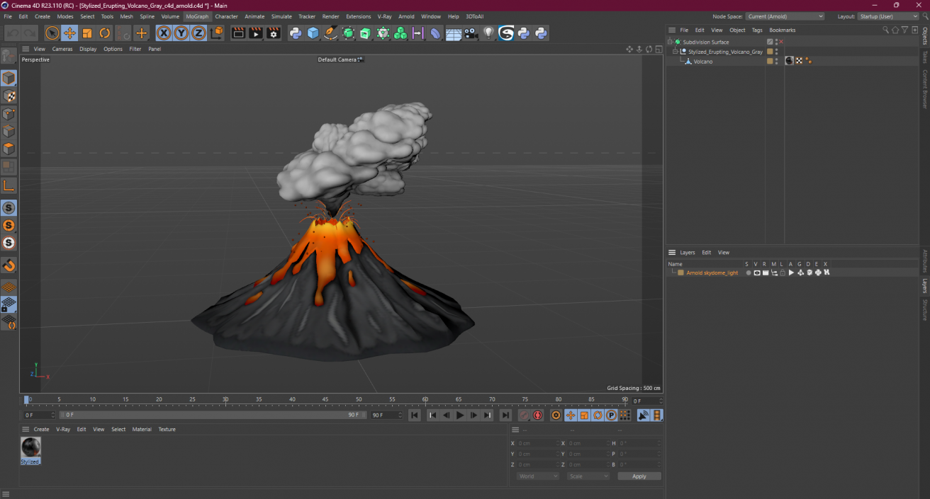 Stylized Erupting Volcano Gray 2 3D