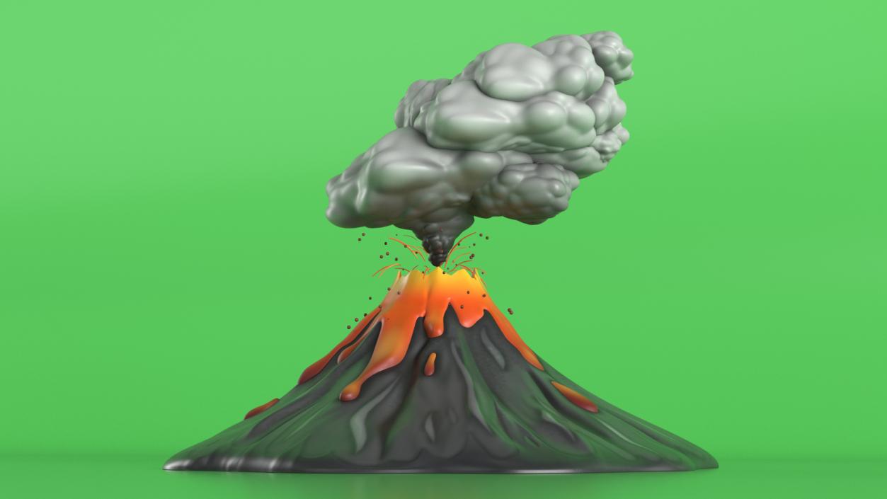 Stylized Erupting Volcano Gray 2 3D