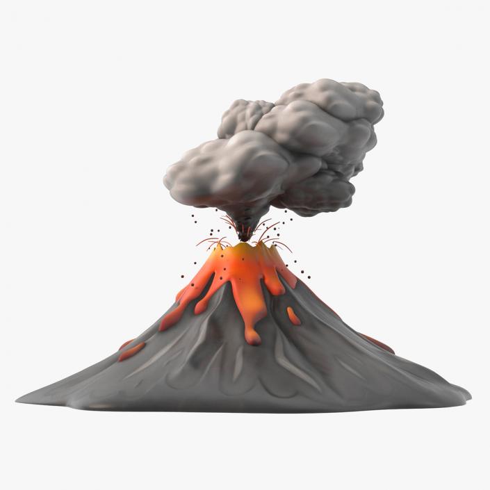 Stylized Erupting Volcano Gray 2 3D