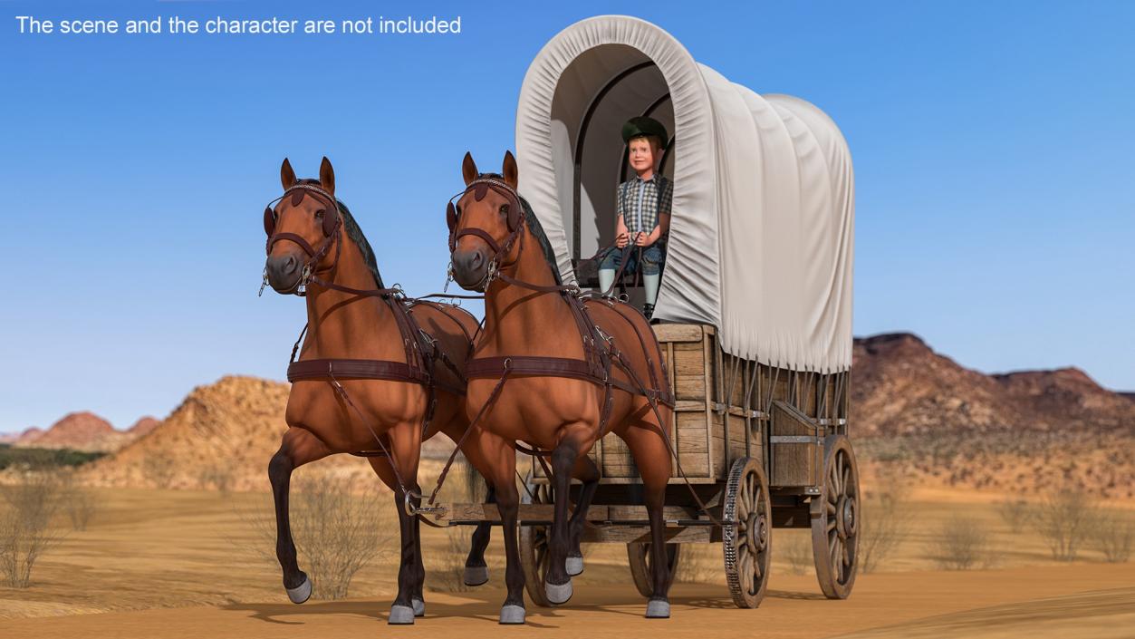 Covered Wagon with Horses fur 3D model