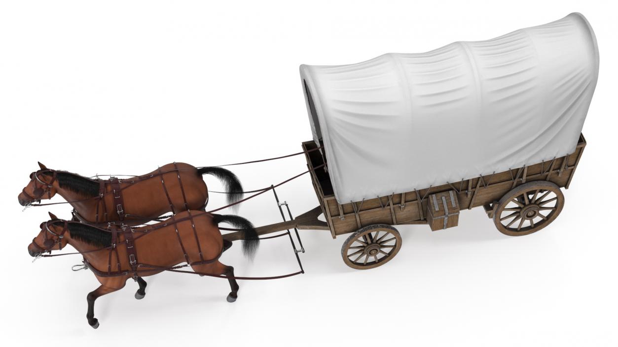 Covered Wagon with Horses fur 3D model