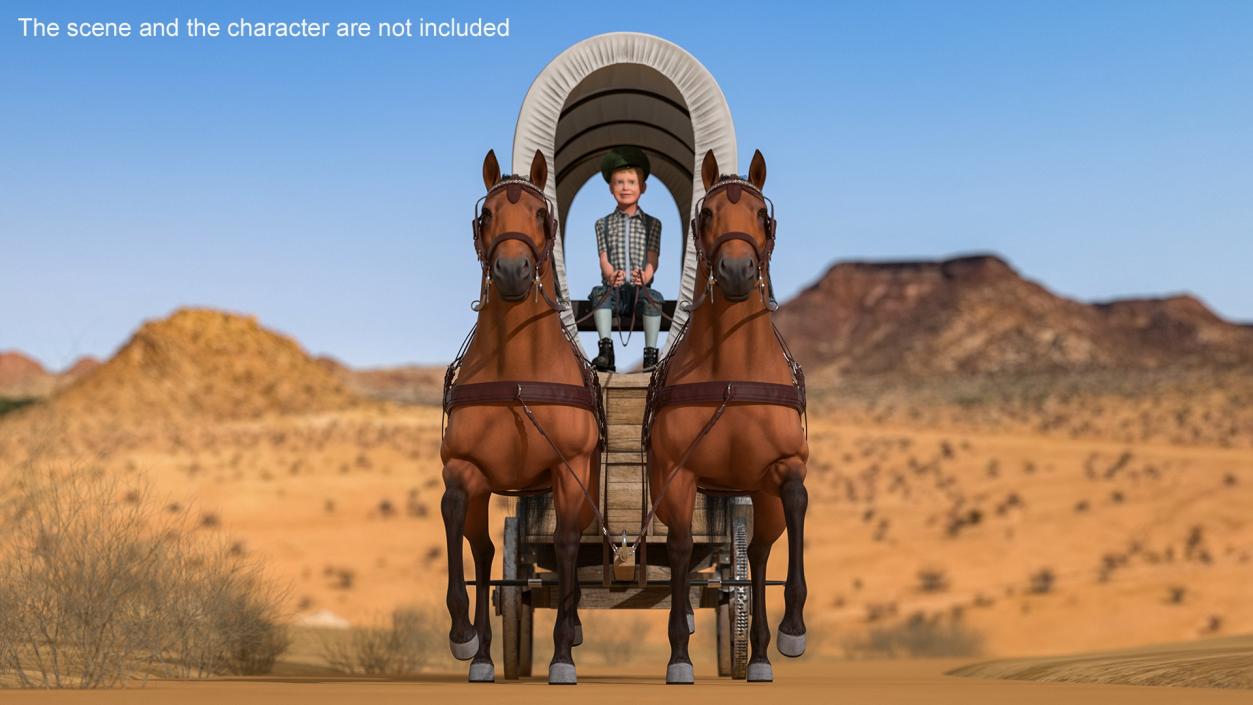 Covered Wagon with Horses fur 3D model