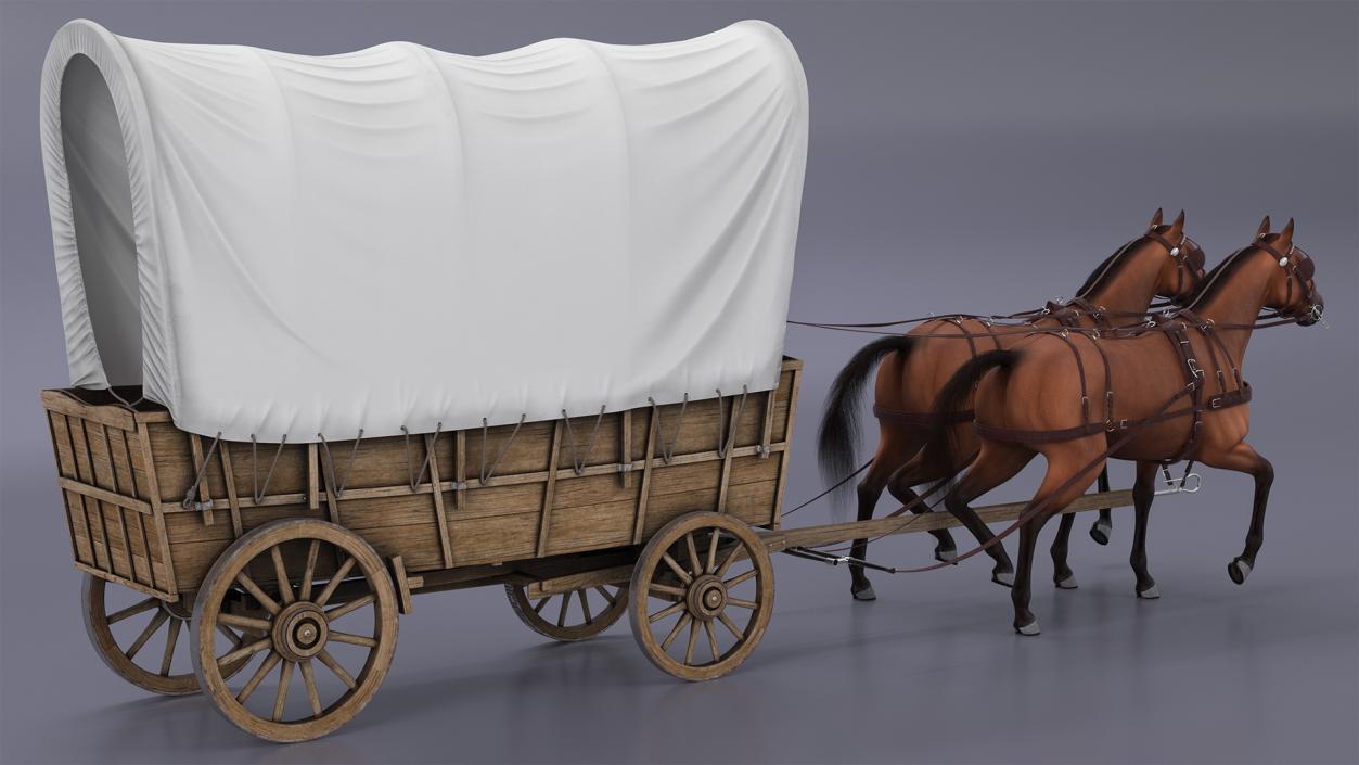 Covered Wagon with Horses fur 3D model