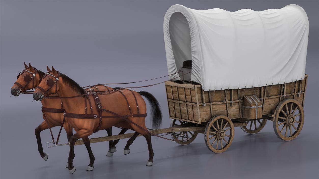 Covered Wagon with Horses fur 3D model