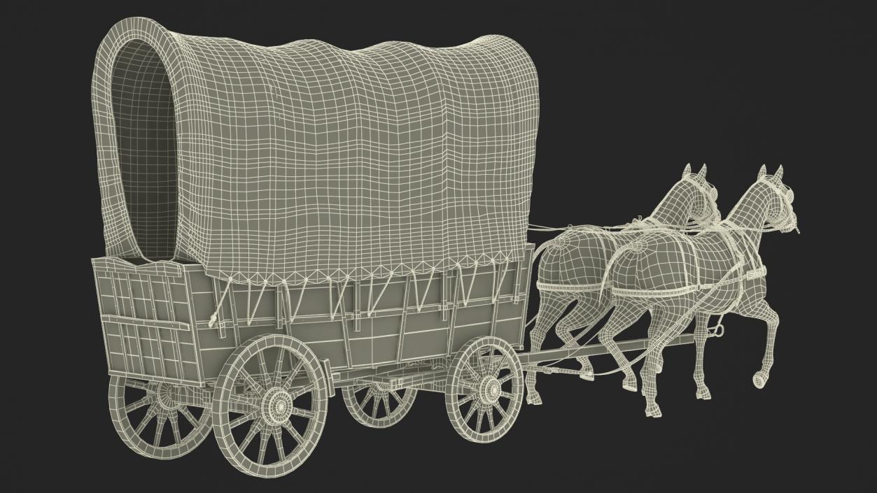 Covered Wagon with Horses fur 3D model