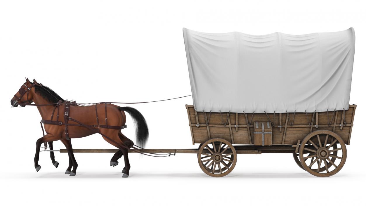 Covered Wagon with Horses fur 3D model