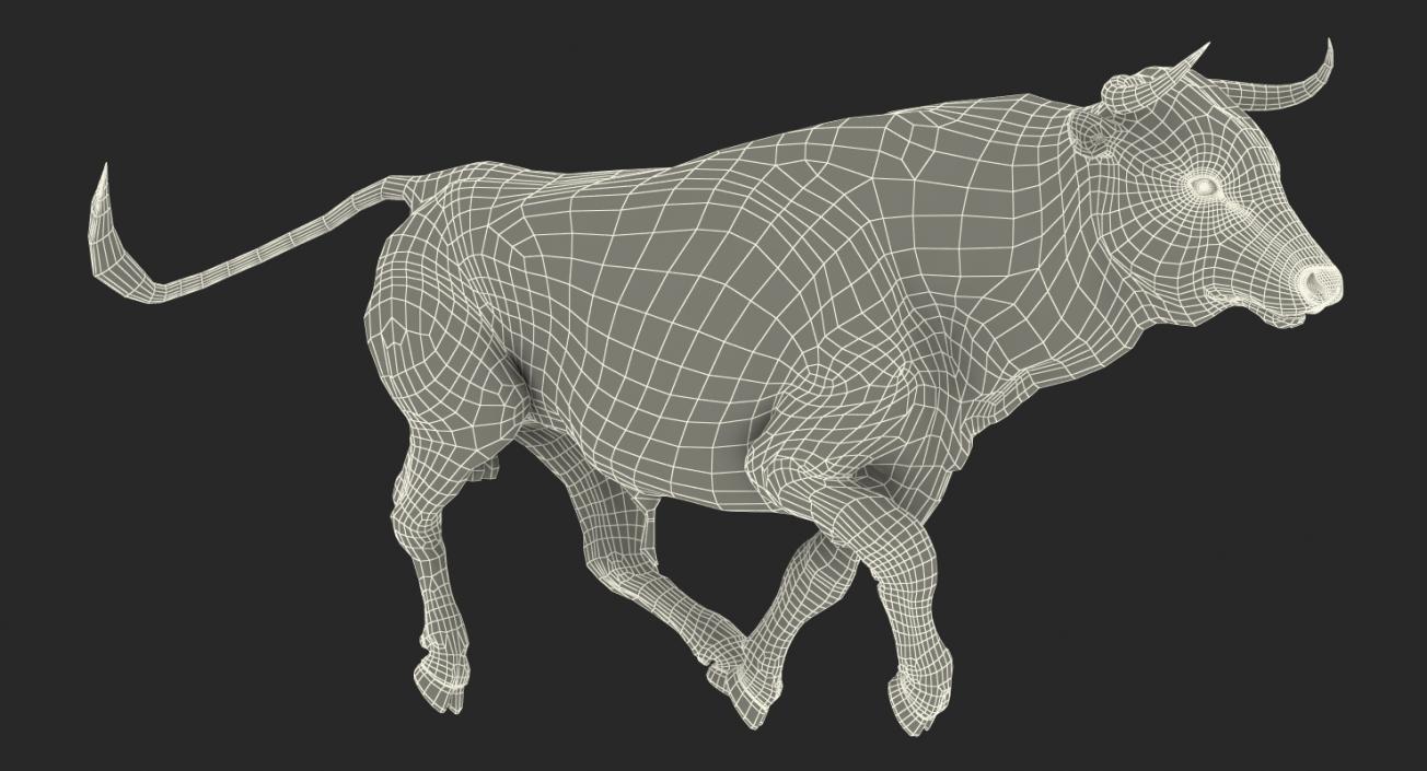 3D Bull Running Pose with Fur