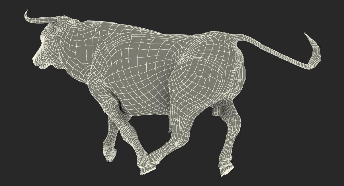 3D Bull Running Pose with Fur