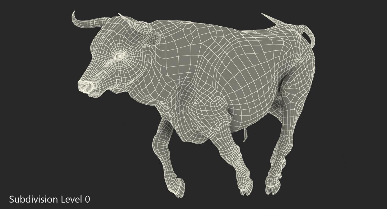 3D Bull Running Pose with Fur