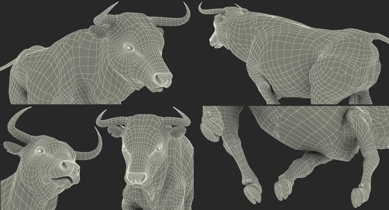 3D Bull Running Pose with Fur